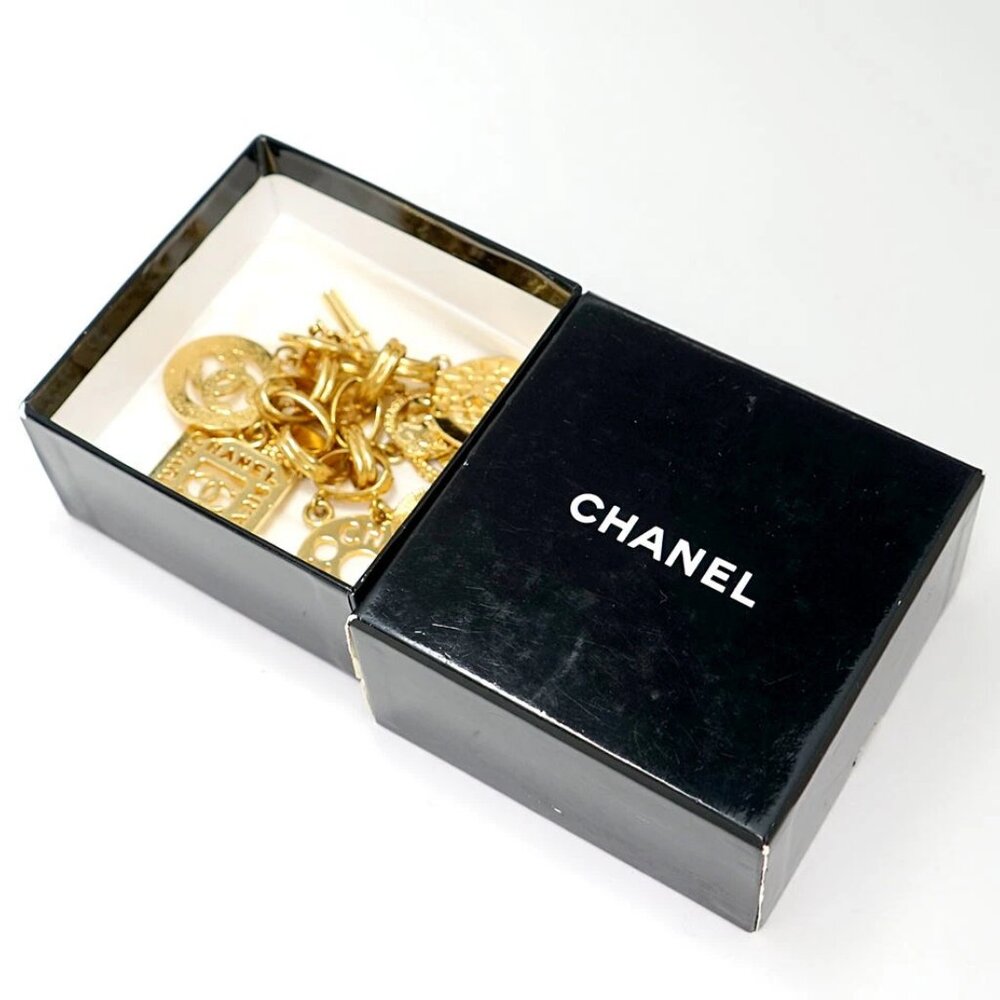 CHANEL CC Coco PARIS Multi Charm Toggle Bracelet 7" Gold Tone 93A Auth w/Box - Picture 7 of 7